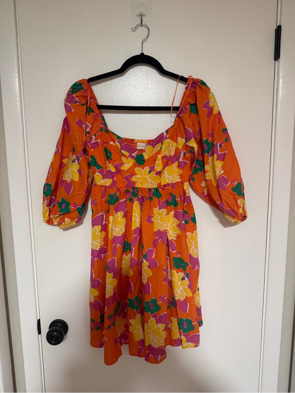 Altar'd State Orange Floral Puff-Sleeve Mini Dress